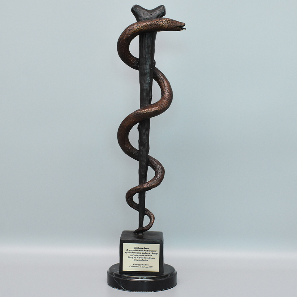 Laska Eskulapa Rzeźba z Brązu Symbol Lekarzy - Prezent dla Studenta Medycyny z Okazji Uzyskania Dyplomu