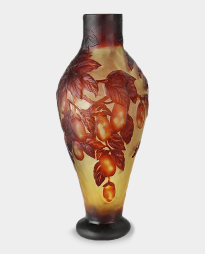 Glass Vase Emile Galle Style Actinidia Yellow-Red